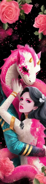 Free dragon bookmark featuring a dragon hugging a woman